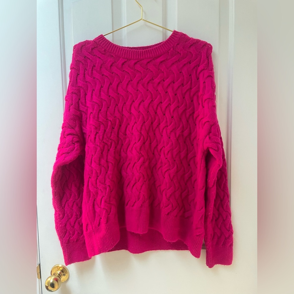 M Topshop Vibrant Pink Cable Knit Sweater